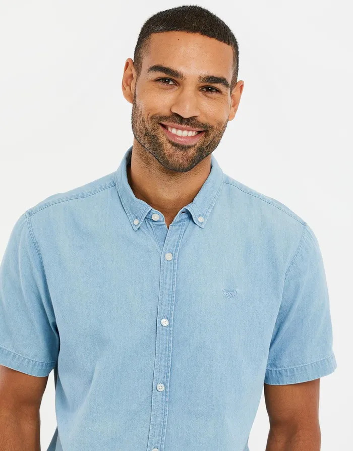 Men Light Blue Wash Short Sleeve Denim Shirt Light Blue Threadbare Shirts Men Light Blue Wash Short Sleeve Denim Shirt Light Blue Threadbare Shirts