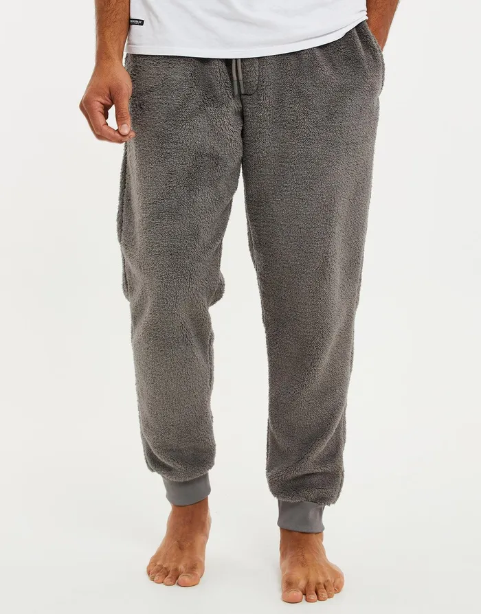Men Light Grey Borg Lounge Pants Light Grey Threadbare Joggers