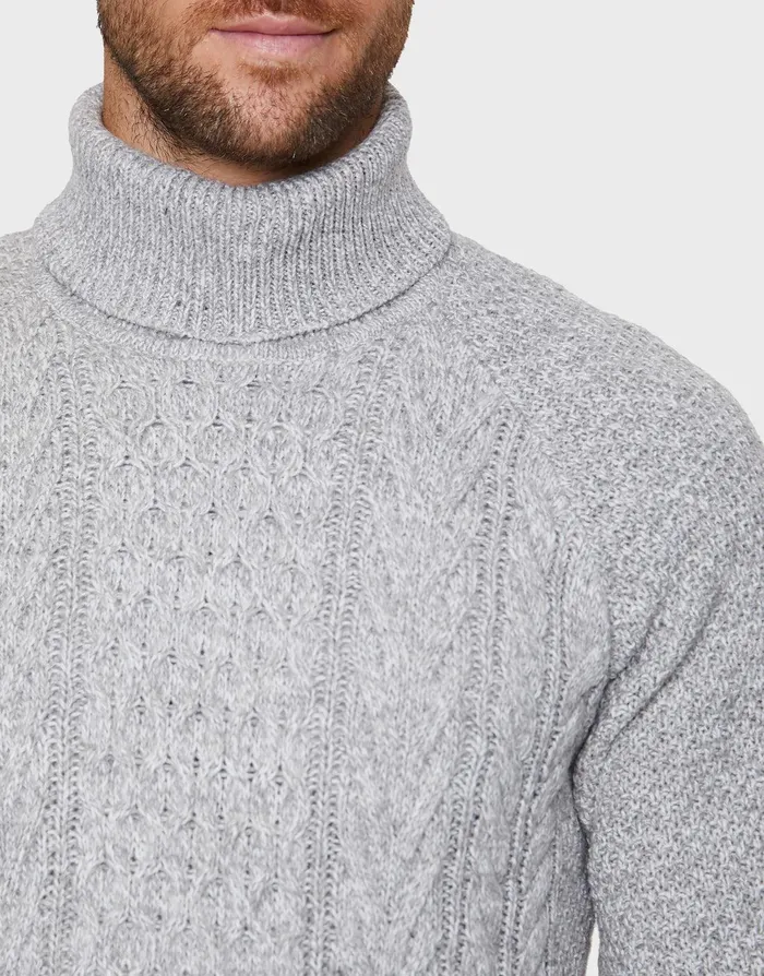 Men Light Grey Roll Neck Cable Knit Jumper Light Grey Ecru Twist Threadbare Knitwear Men Light Grey Roll Neck Cable Knit Jumper Light Grey Ecru Twist Threadbare Knitwear