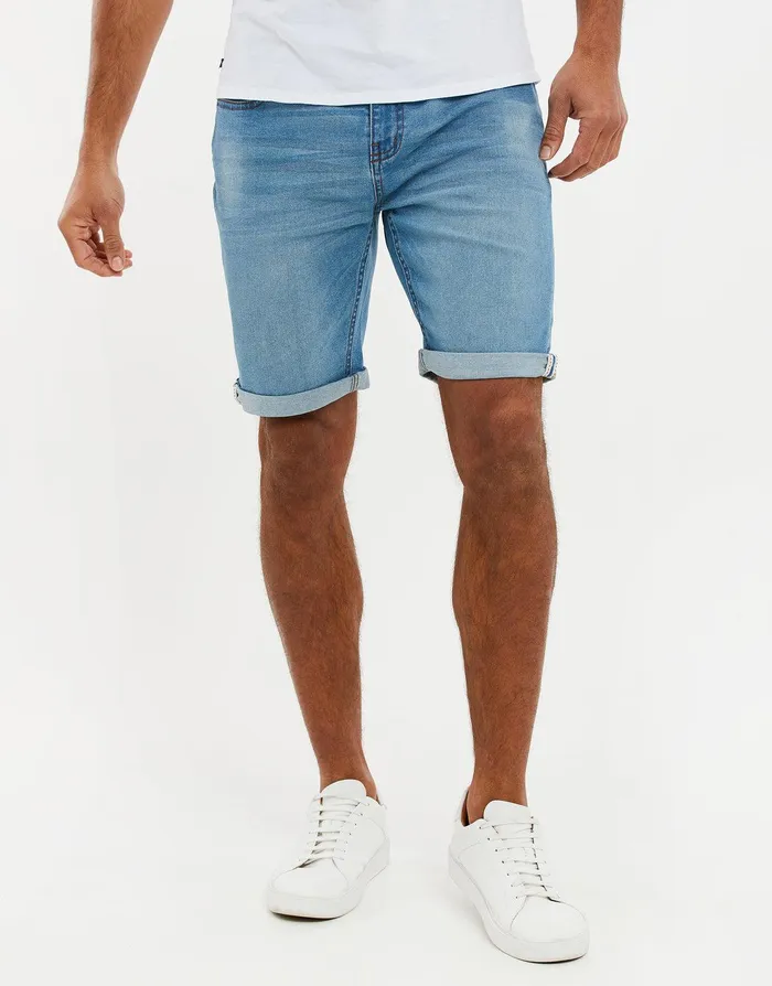 Men Light Wash Blue Denim Shorts Light Wash Threadbare Shorts