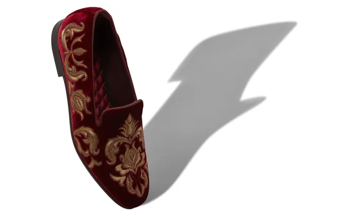 Men Loafers Manolo Blahnik MARIO Dark Red And Gold Velvet Macram Loafers Men Loafers Manolo Blahnik MARIO Dark Red And Gold Velvet Macram Loafers