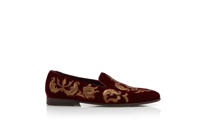 Men Loafers Manolo Blahnik MARIO Dark Red And Gold Velvet Macram Loafers Men Loafers Manolo Blahnik MARIO Dark Red And Gold Velvet Macram Loafers