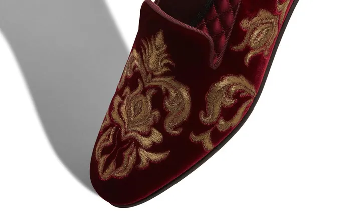Men Loafers Manolo Blahnik MARIO Dark Red And Gold Velvet Macram Loafers Men Loafers Manolo Blahnik MARIO Dark Red And Gold Velvet Macram Loafers