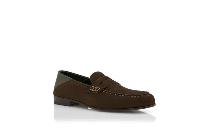 Men Loafers Manolo Blahnik PLYMOUTH Dark Khaki Suede Penny Loafers