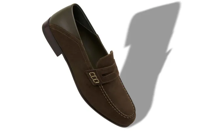 Men Loafers Manolo Blahnik PLYMOUTH Dark Khaki Suede Penny Loafers Men Loafers Manolo Blahnik PLYMOUTH Dark Khaki Suede Penny Loafers