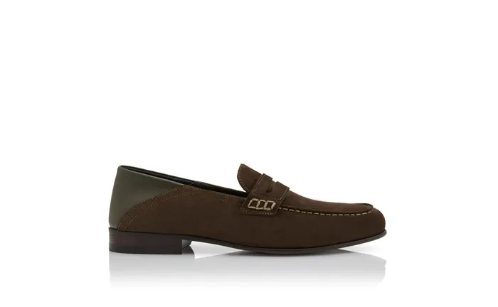 Men Loafers Manolo Blahnik PLYMOUTH Dark Khaki Suede Penny Loafers Men Loafers Manolo Blahnik PLYMOUTH Dark Khaki Suede Penny Loafers