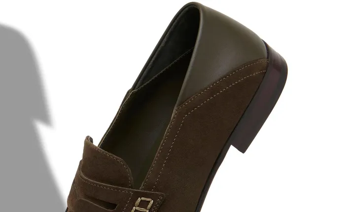 Men Loafers Manolo Blahnik PLYMOUTH Dark Khaki Suede Penny Loafers Men Loafers Manolo Blahnik PLYMOUTH Dark Khaki Suede Penny Loafers