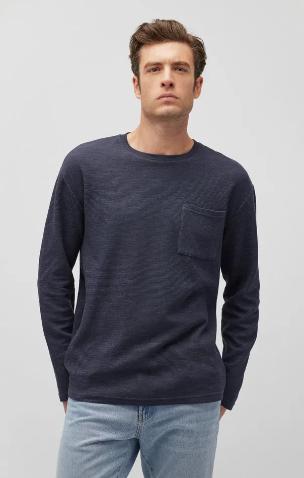 Men Long Sleeve Pocket TShirt In Collegiate Blue Mavi Jeans TShirts