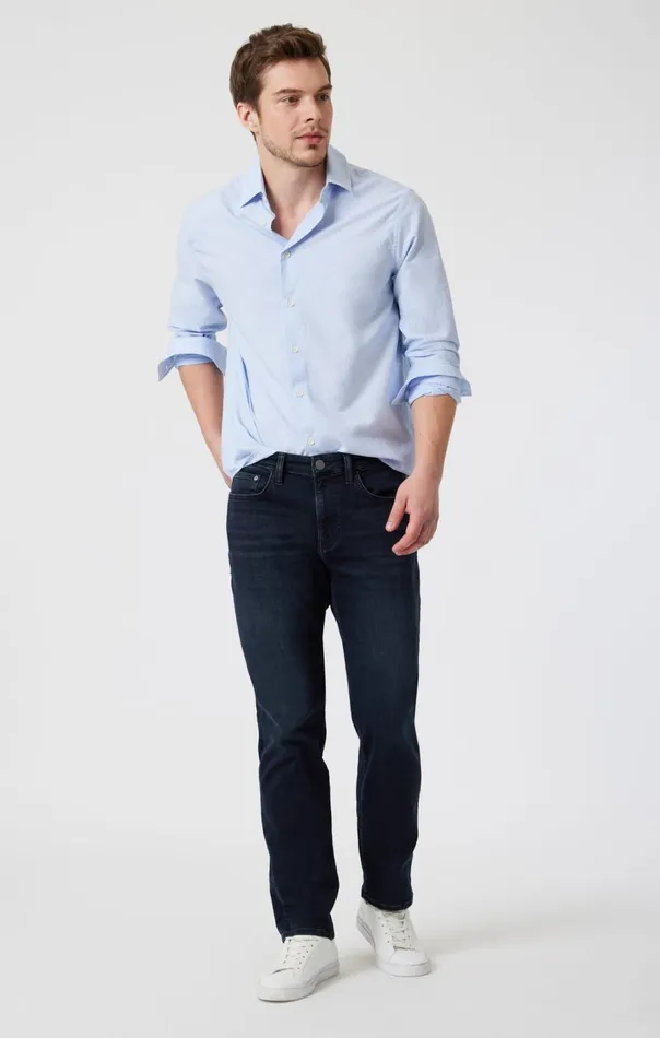 Men Marcus Slim Straight Leg In Blue Black Brushed Supermove Mavi Jeans Denim