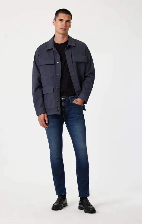 Men Marcus Slim Straight Leg In Deep Brushed Feather Blue Mavi Jeans Denim