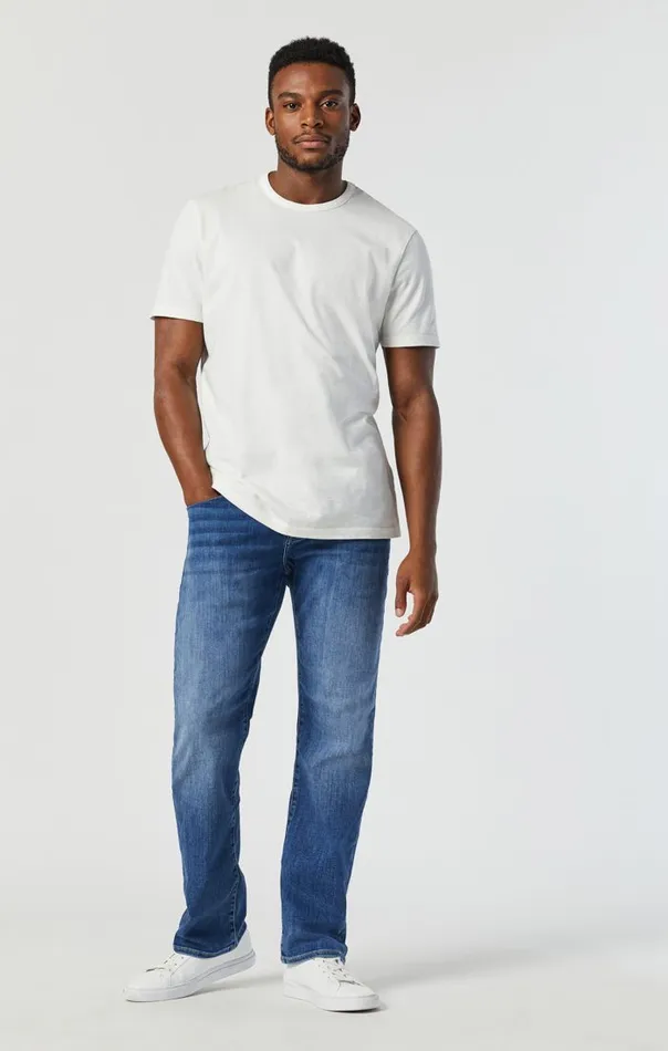Men Marcus Slim Straight Leg Jeans In Mid Foggy Feather Blue Mavi Jeans Denim