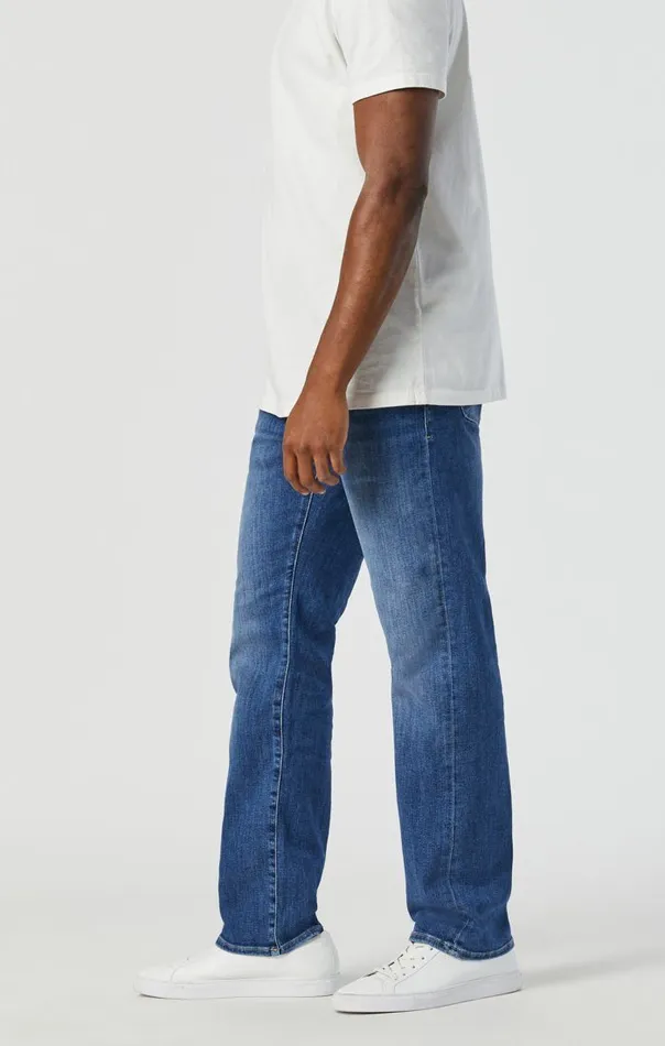 Men Marcus Slim Straight Leg Jeans In Mid Foggy Feather Blue Mavi Jeans Denim