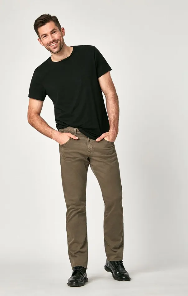 Men Matt Mid Rise Relaxed Straight Leg In Dusty Olive Twill Mavi Jeans Pants