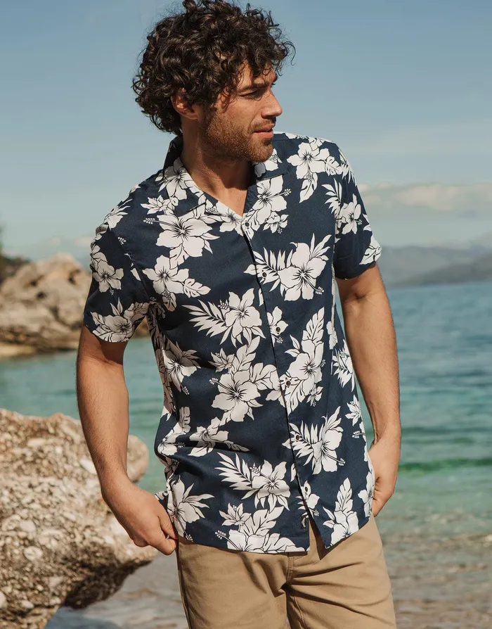Men Midnight Blue Floral Short Sleeve Shirt Midnight Blue Threadbare Shirts