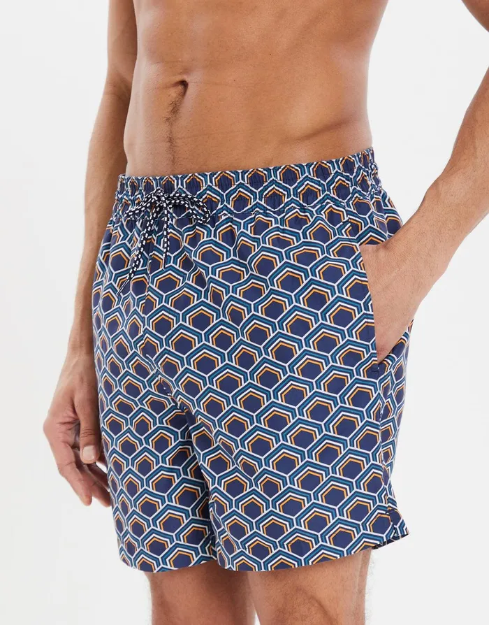 Men Midnight Blue Geometric Print Swim Shorts Midnight Blue Threadbare Swimwear Men Midnight Blue Geometric Print Swim Shorts Midnight Blue Threadbare Swimwear