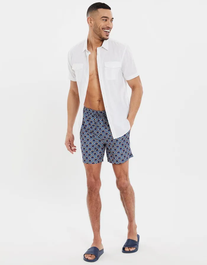 Men Midnight Blue Geometric Print Swim Shorts Midnight Blue Threadbare Swimwear Men Midnight Blue Geometric Print Swim Shorts Midnight Blue Threadbare Swimwear
