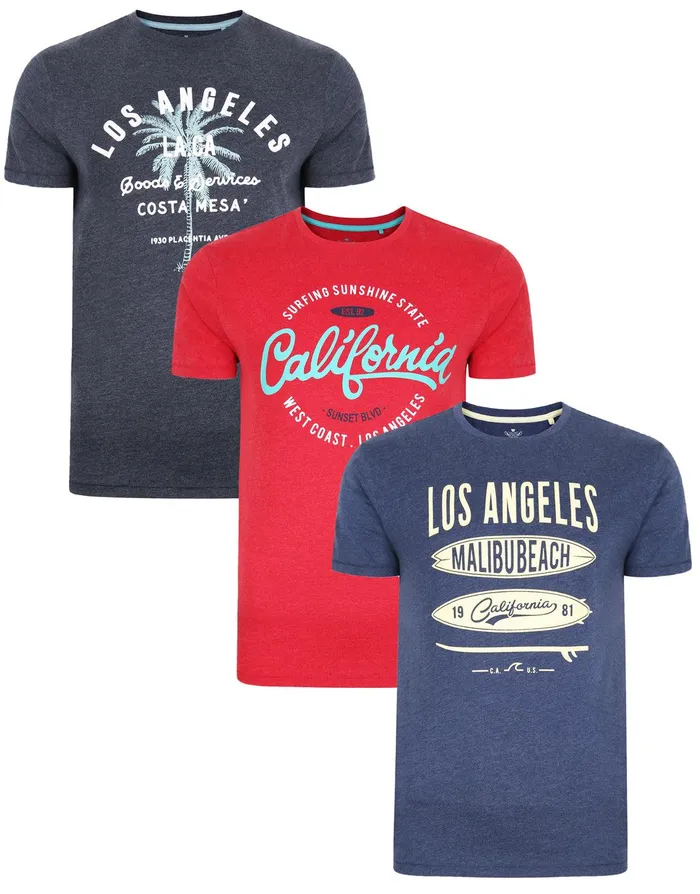 Men Multi Crew Neck TShirts 3 Pack Multi Threadbare TShirts