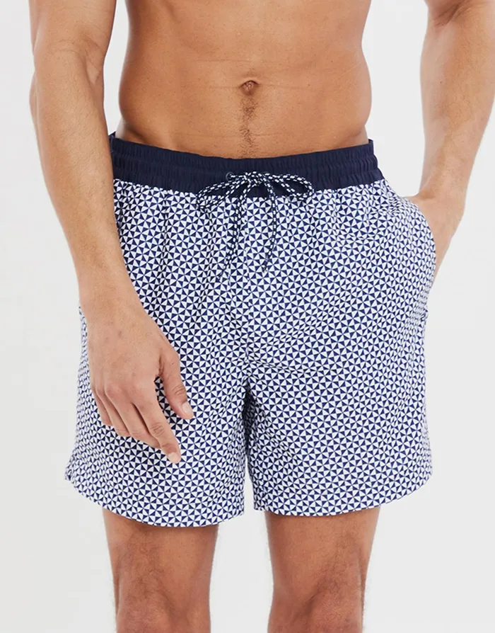 Men Navy and Geo Print Swim Shorts 2 Pack Blue Threadbare Swimwear Men Navy and Geo Print Swim Shorts 2 Pack Blue Threadbare Swimwear