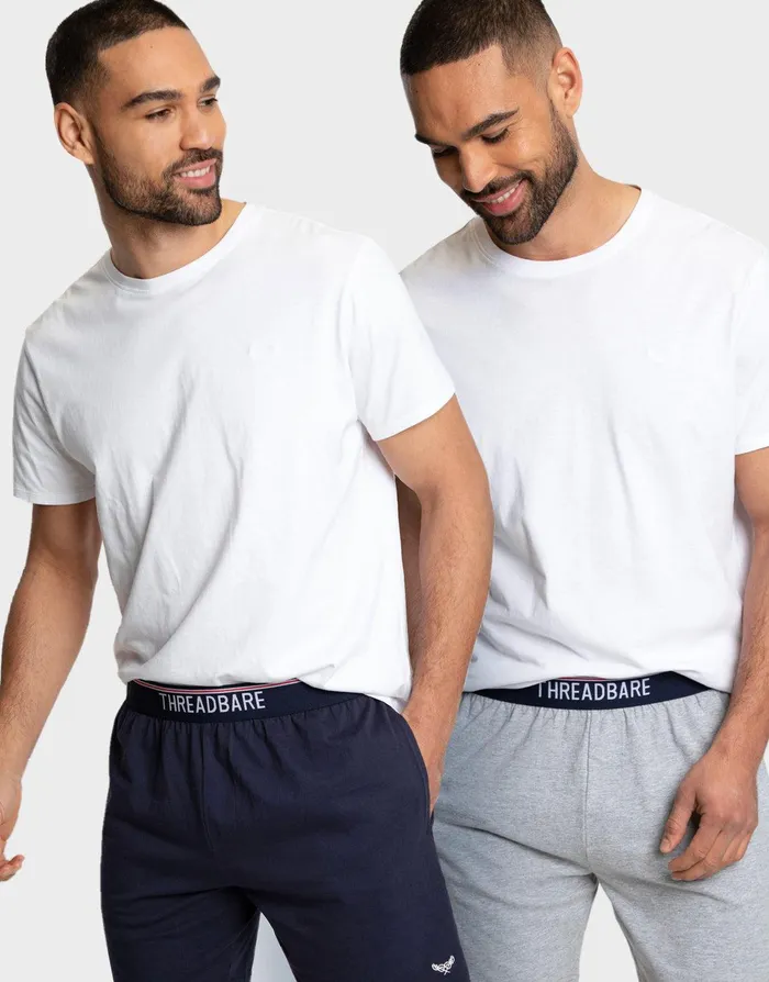 Men Navy and Grey Marl Logo Pyjama Shorts 2 Pack Navy and Grey Marl Threadbare Loungewear