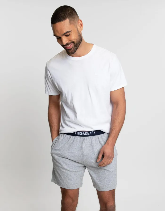 Men Navy and Grey Marl Logo Pyjama Shorts 2 Pack Navy and Grey Marl Threadbare Loungewear Men Navy and Grey Marl Logo Pyjama Shorts 2 Pack Navy and Grey Marl Threadbare Loungewear
