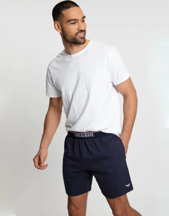 Men Navy and Grey Marl Logo Pyjama Shorts 2 Pack Navy and Grey Marl Threadbare Loungewear Men Navy and Grey Marl Logo Pyjama Shorts 2 Pack Navy and Grey Marl Threadbare Loungewear