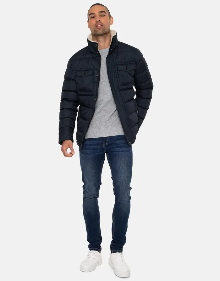 Men Navy Borg Funnel Neck Padded Coat Navy Threadbare Jacket and Coats Men Navy Borg Funnel Neck Padded Coat Navy Threadbare Jacket and Coats