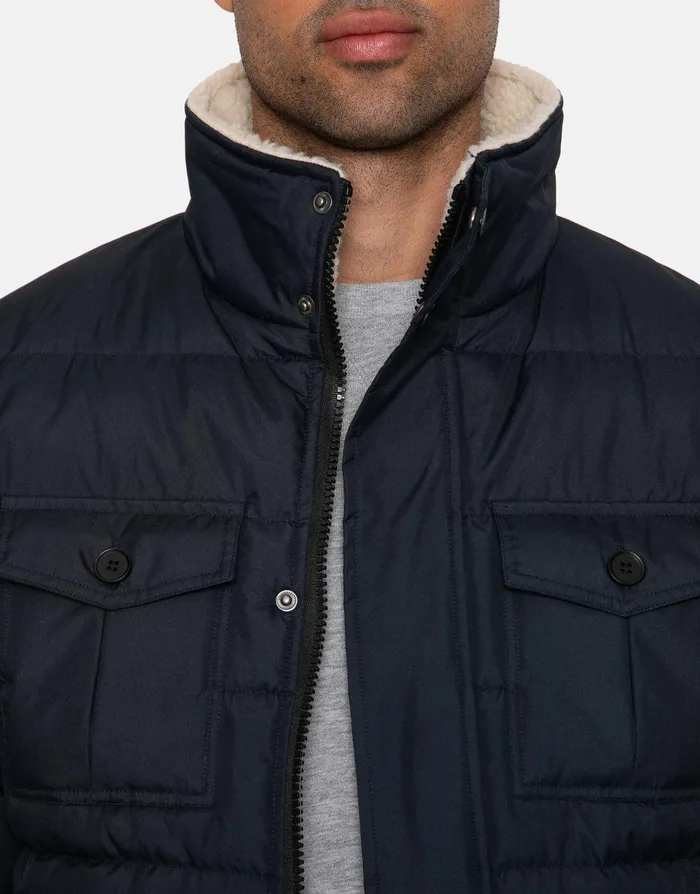 Men Navy Borg Funnel Neck Padded Coat Navy Threadbare Jacket and Coats Men Navy Borg Funnel Neck Padded Coat Navy Threadbare Jacket and Coats