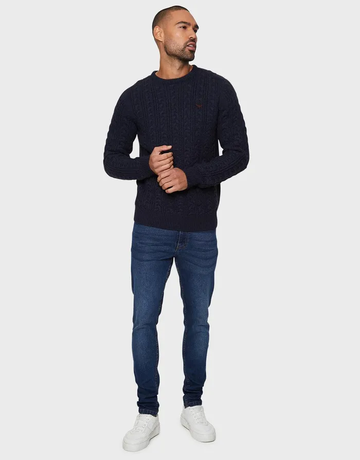 Men Navy Cable Knit Jumper Navy Threadbare Knitwear Men Navy Cable Knit Jumper Navy Threadbare Knitwear