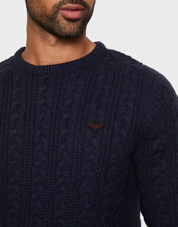 Men Navy Cable Knit Jumper Navy Threadbare Knitwear Men Navy Cable Knit Jumper Navy Threadbare Knitwear