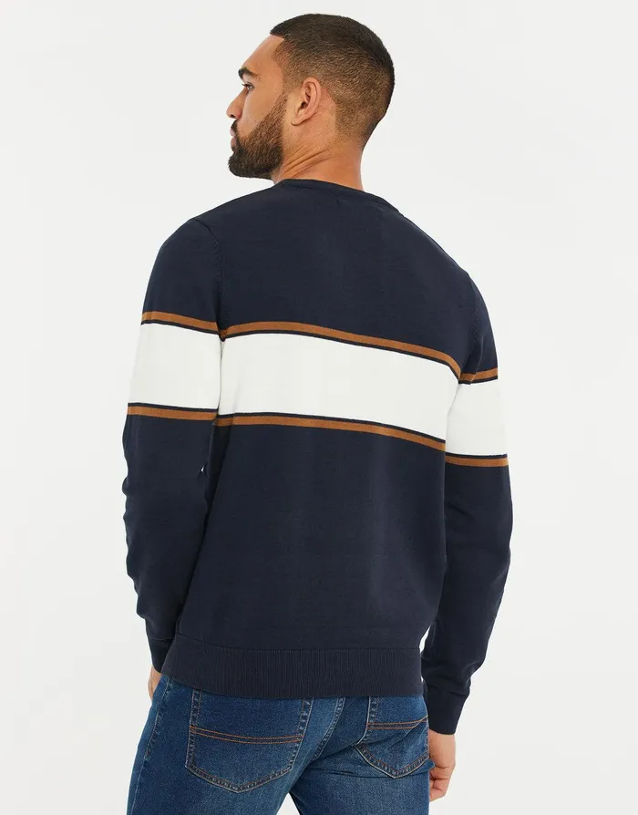Men Navy Colourblock Crew Neck Jumper Navy Threadbare Knitwear Men Navy Colourblock Crew Neck Jumper Navy Threadbare Knitwear