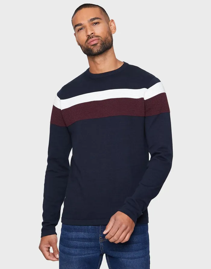 Men Navy Colourblock Jumper Navy Threadbare Knitwear