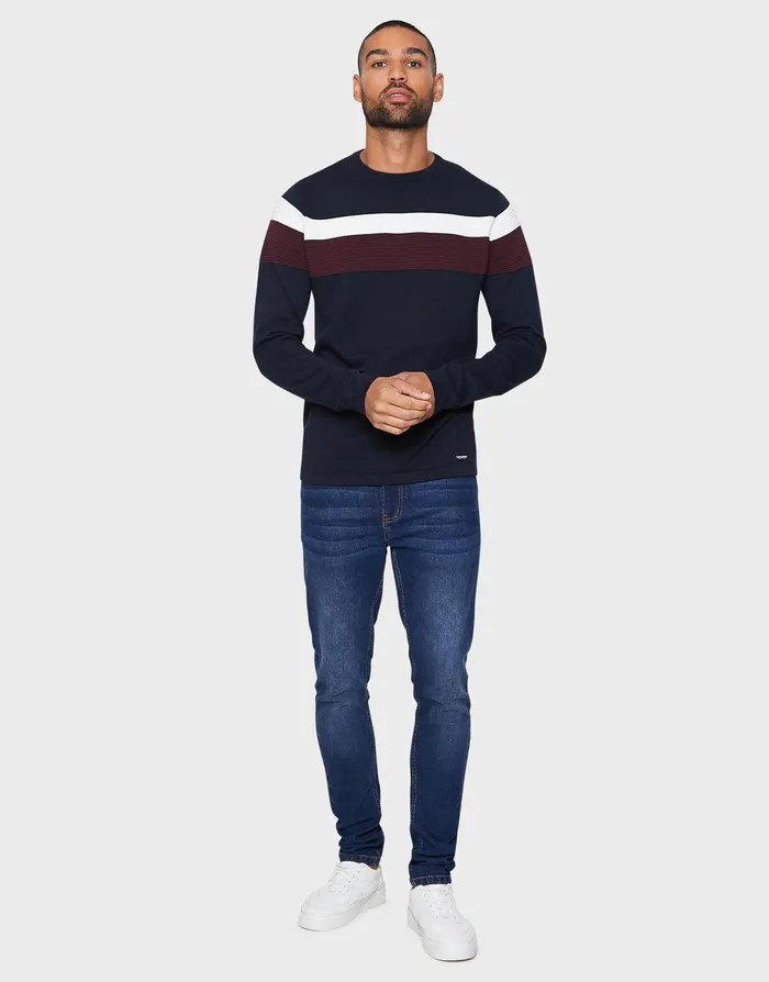 Men Navy Colourblock Jumper Navy Threadbare Knitwear Men Navy Colourblock Jumper Navy Threadbare Knitwear