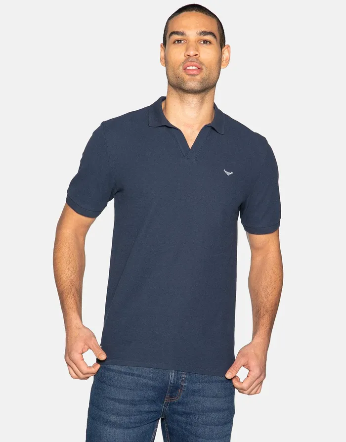 Men Navy Cotton Pique Polo Shirt Navy Threadbare Polo Shirts