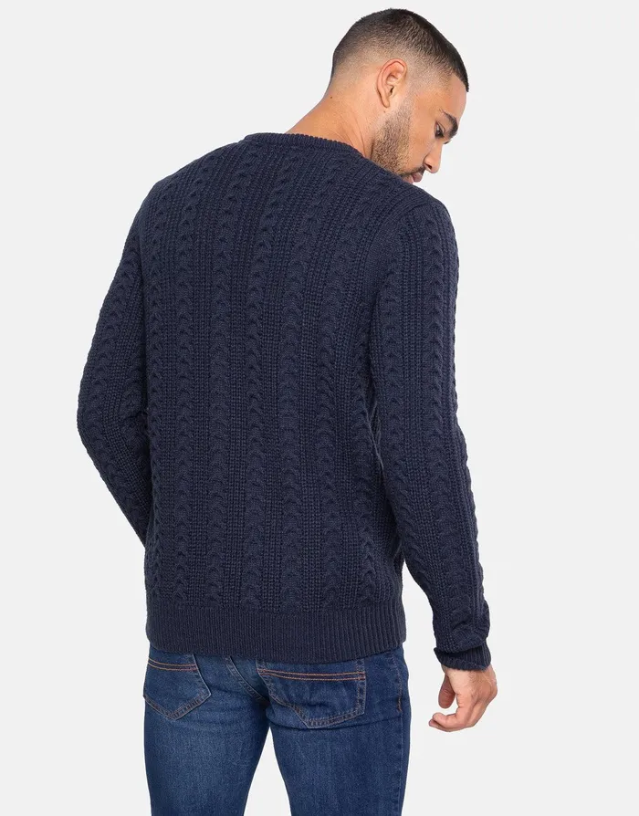 Men Navy Crew Neck Cable Jumper Navy Threadbare Knitwear Men Navy Crew Neck Cable Jumper Navy Threadbare Knitwear