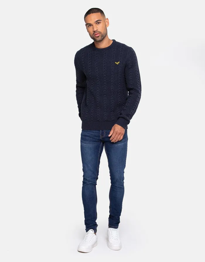 Men Navy Crew Neck Cable Jumper Navy Threadbare Knitwear Men Navy Crew Neck Cable Jumper Navy Threadbare Knitwear