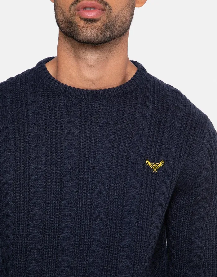 Men Navy Crew Neck Cable Jumper Navy Threadbare Knitwear Men Navy Crew Neck Cable Jumper Navy Threadbare Knitwear