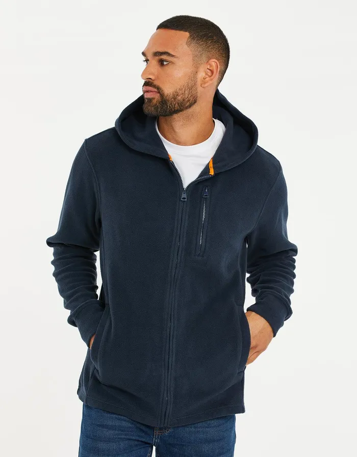 Men Navy Fitness Fleece ZipThrough Hoodie Navy Threadbare Hoodies