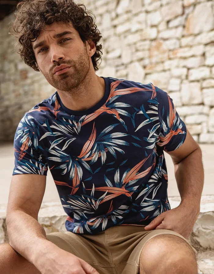 Men Navy Floral Print Short Sleeve TShirt Navy Threadbare TShirts
