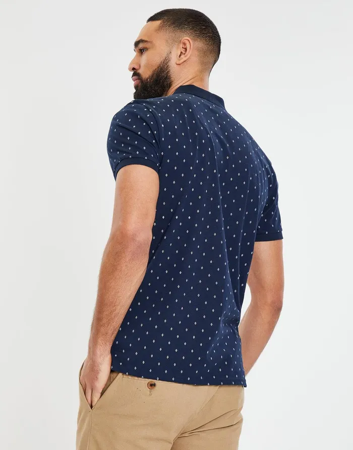 Men Navy Geometric Diamond Print Zip Collar Polo Shirt Navy Threadbare Polo Shirts Men Navy Geometric Diamond Print Zip Collar Polo Shirt Navy Threadbare Polo Shirts