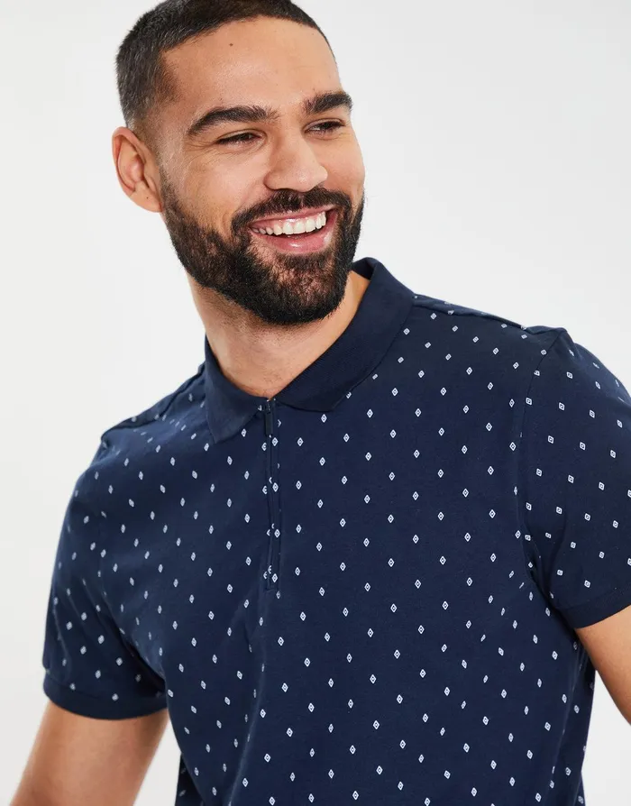 Men Navy Geometric Diamond Print Zip Collar Polo Shirt Navy Threadbare Polo Shirts Men Navy Geometric Diamond Print Zip Collar Polo Shirt Navy Threadbare Polo Shirts