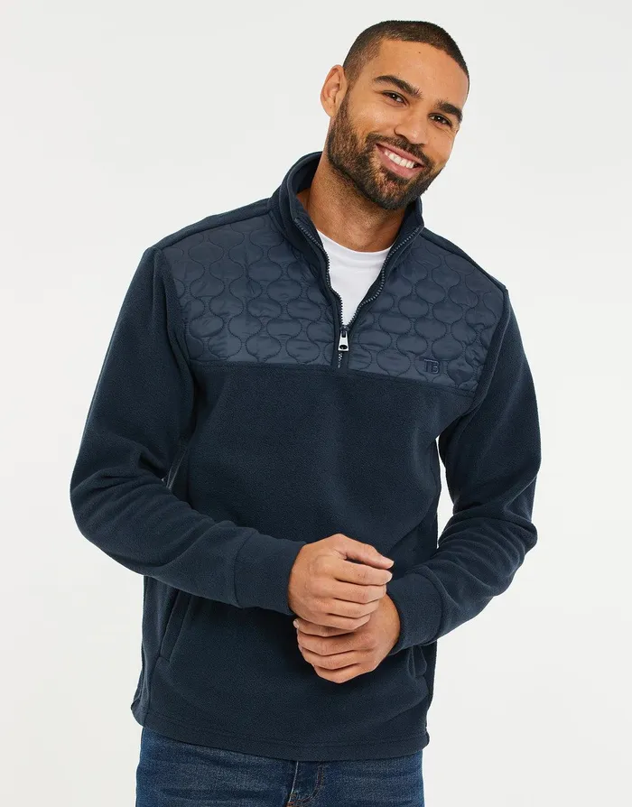 Men Navy Onion Quilted Quarter Zip Fleece Navy Threadbare Sweatshirts