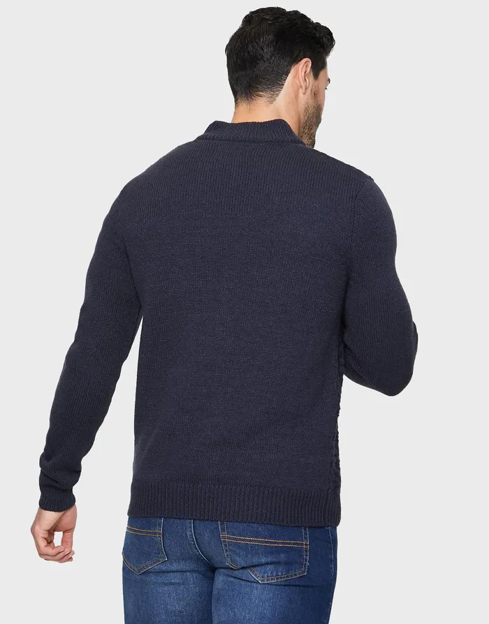 Men Navy Open Button Turtleneck Jumper Navy Threadbare Knitwear Men Navy Open Button Turtleneck Jumper Navy Threadbare Knitwear