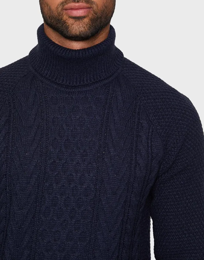 Men Navy Roll Neck Cable Knit Jumper Navy Threadbare Knitwear Men Navy Roll Neck Cable Knit Jumper Navy Threadbare Knitwear