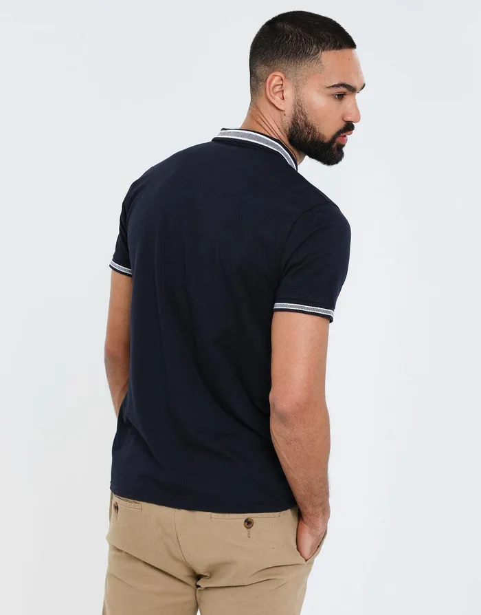 Men Navy Script Logo Rib Collar Polo Shirt Navy Threadbare Polo Shirts
