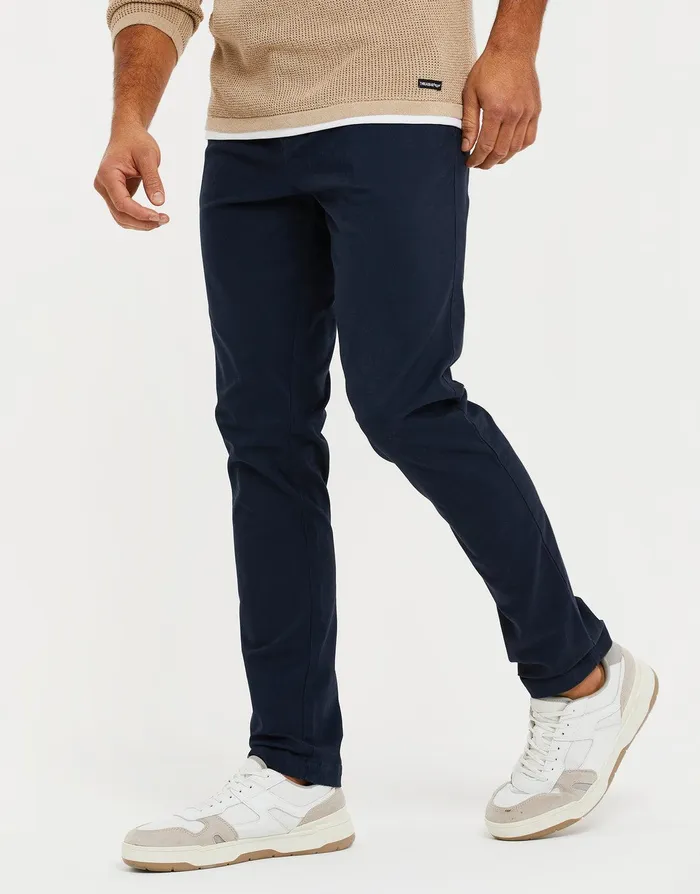 Men Navy Stretch Chino Trousers Navy Threadbare Trousers and Cargos