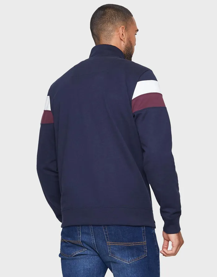 Men Navy Stripe QuarterZip Jumper Navy Threadbare Knitwear