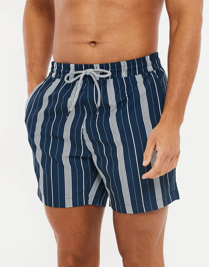 Men Navy Striped Swim Shorts Navy Threadbare Swimwear