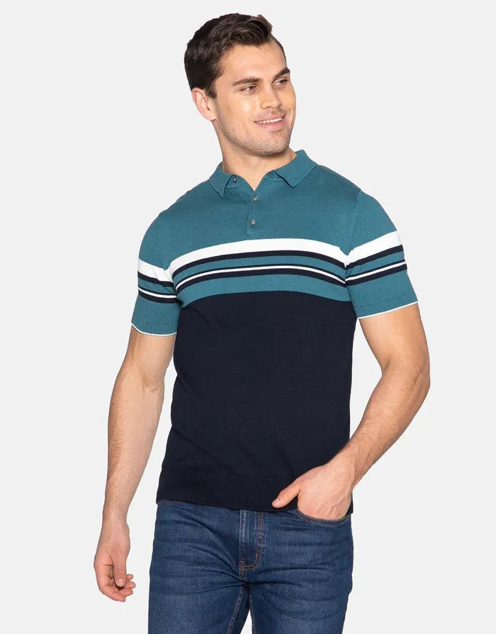 Men Navy Teal Short Sleeve Polo Jumper NavyTeal Threadbare Polo Shirts
