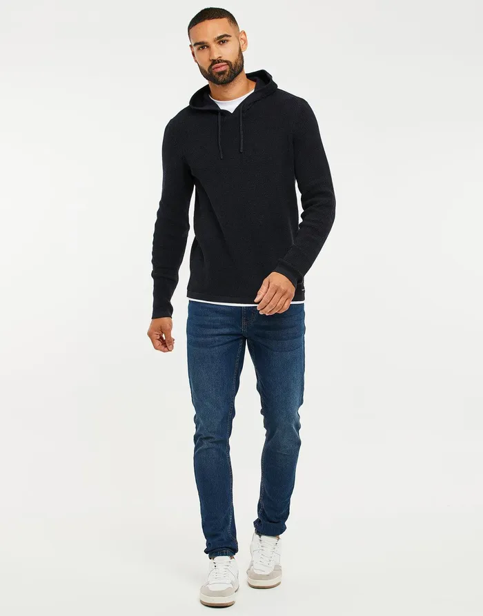 Men Navy Twist Mock TShirt Knitted Hoodie Navy Threadbare Hoodies Men Navy Twist Mock TShirt Knitted Hoodie Navy Threadbare Hoodies