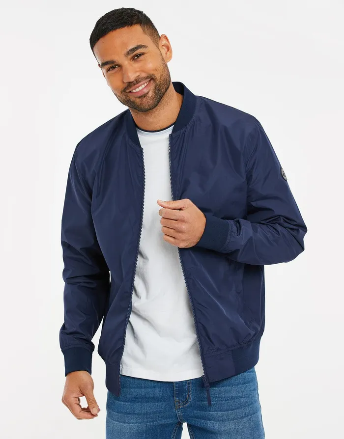 Men Navy Zip Up Bomber Jacket Navy Threadbare Jacket and Coats